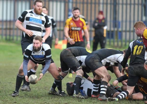 Houghton (black/white) set up a play from a scrum against Seaton Carew in Division Three on Saturday. Picture by Tim Richardson