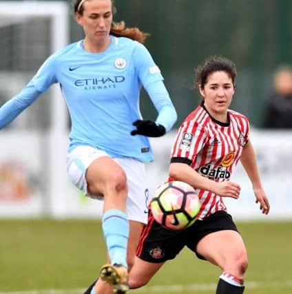 Wearsider Jill Scott battles for possession against Sunderland Ladies' Zanetta Wyne