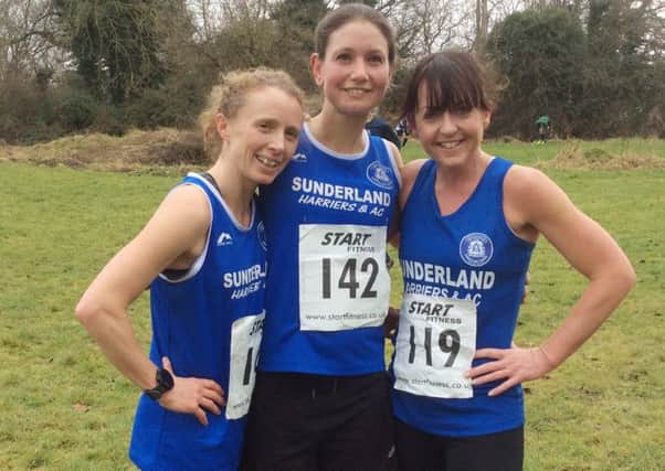 Sunderland Harriers' winning women's team Left to right: Nicola Woodward, Alice Smith and Coleen Compson