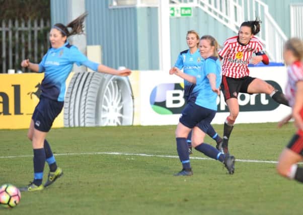 Lucy Staniforth goes for goal in yesterday's big win.