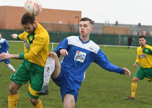 Leam Rangers (yellow) battle against Hartlepool in their Durham County Trophy semi-final. Picture by Kevin Brady
