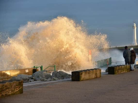 Waves at high-tide in Seaburn, Sunderland, on Thursday afternoon.