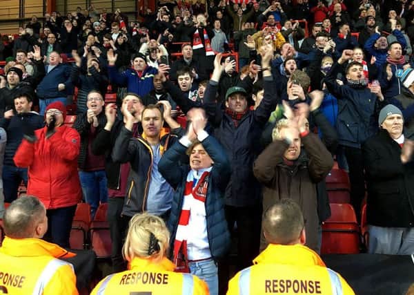 Sunderland fans celebrate the stunning comeback to rescue a point at Bristol City. Picture by Frank Reid