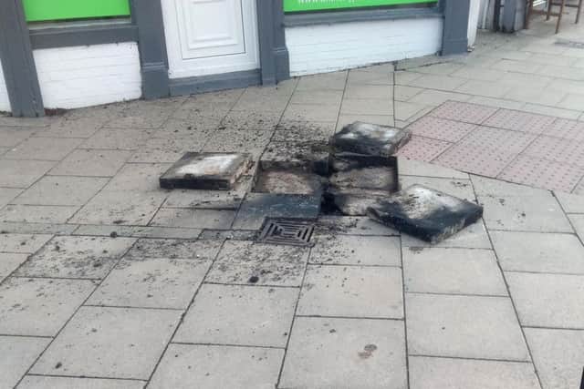 Damage was caused to paving stones as a result of the explosion.