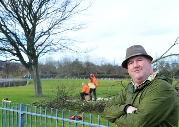 Resident Andy Parkin tree cutting protest on Dykelands Road.