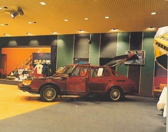 The Saabs in the hotel ballroom.