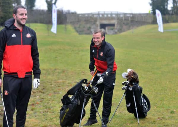 John O'Shea and Lee Cattermole share a joke at the Coral SAFC Golf Challenge. Picture by Stu Norton