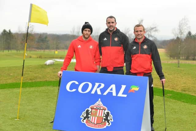 SAFC players Adam Matthews, John O'Shea and Lee Cattermole take part in the Coral SAFC Golf Challenge. Picture by Stu Norton