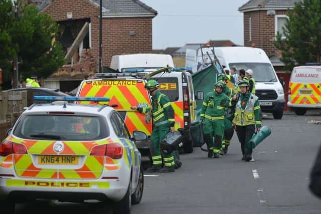Emergency workers at the scene of the explosion in Rosslyn Avenue, Ryhope.