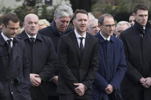 Aiden McGeady pictured at Liam Miller's funeral earlier this week.