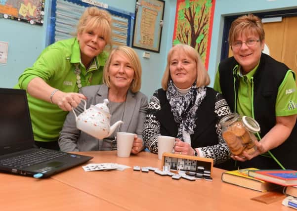 Over 55s drop-in session at Boldon CA.
Front centre manager Sue Topping and Angela Blackburn with Asda'a Tracey Tough and Mavis Maughan