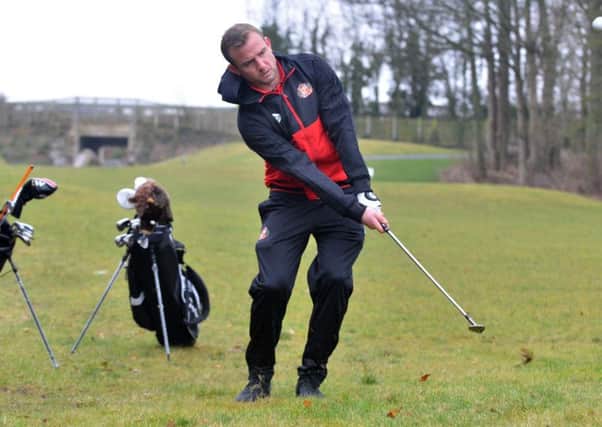 Lee Cattermole takes part in the Coral SAFC golf challenge.