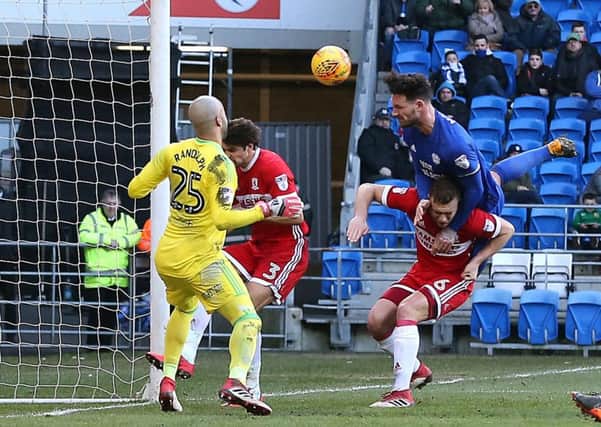 Cardiff's Sean Morrison gets the better of Ben Gibson to head the winner past Boro keeper Darren Randolph