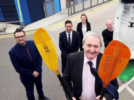 (front) Coun Kevin Shaw, Durham County Councils ward member for Dawdon and (left to right) Coun Carl Marshall, the councils Cabinet member for regeneration; Peter Coe, the councils development manager; Lisa Simpson, marina manager; and Colin Burn, watersports development officer.