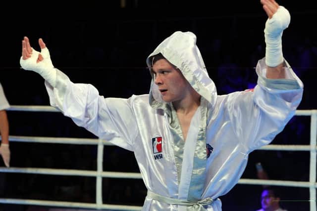 Debutant Kiaran Macdonald celebrates his World Series Boxing victory at Gateshead last night. Picture by Ian Horrocks