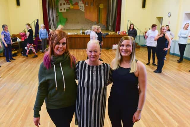 Amanda Marsh, who is suffering from bladder cancer, is hoping to put on a dance event in memory of her dance teacher's husband who died from cancer. Their grouo Dancing for Macmillan have been reahearsing at St. Chads, Church Hall, Sunderland. Amanda (left) is pictured with her mum Karen Pickering and sister Amy Ridley.