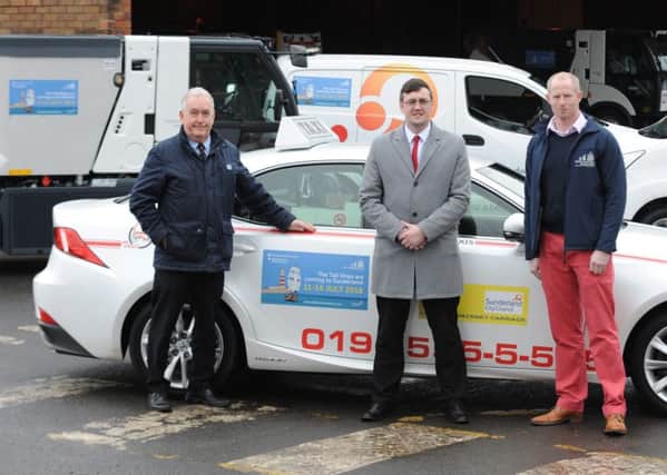Councillor Michael Mordey and Ian Flannery, The Tall Ships Races project officer for Sunderland with Trevor Hines, managing director of Station Taxis. #NorthNewsAndPictures/2daymedia.