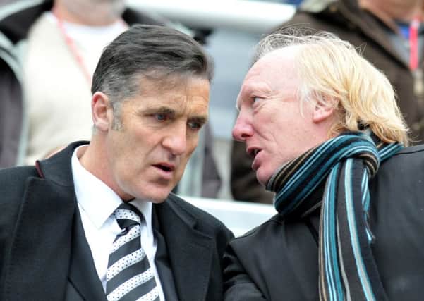 Bernie Slaven with Sunderland legend Micky Horswill, right.