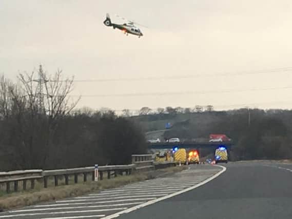 The air ambulance is at the scene. Picture by Durham Constabulary.