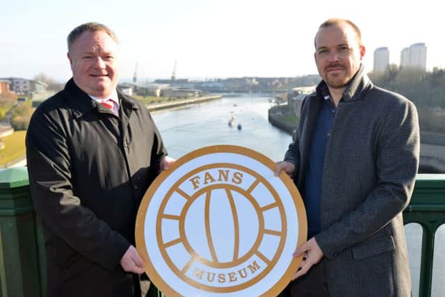 Fans Museum's Michael Ganley with the Tall Ship competition sponsor Tim Finley, the MD of TF Shipping Ltd.