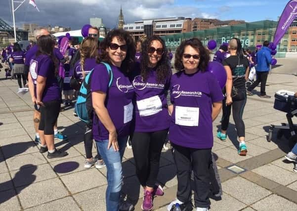 Julie Elliott MP, left, with daughter Rebecca , centre, and sister Joan, right, after completing a walk to raise funds for Kidney Research UK in June this year.