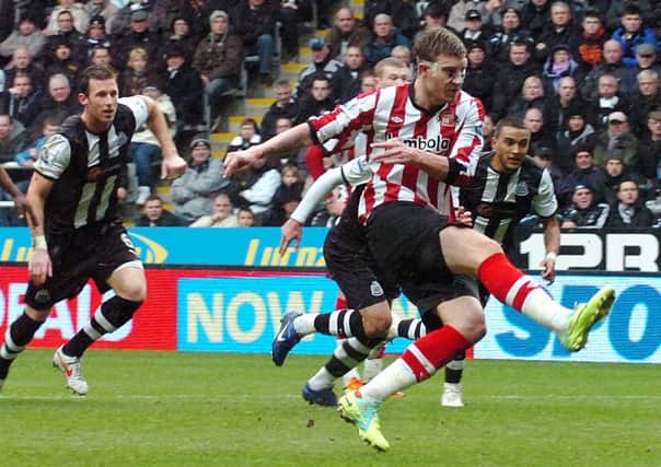 Nicklas Bendtner hits home his penalty opener for Sunderland. Picture by Corrina Atkinson.