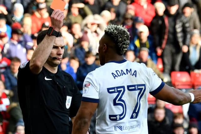Adama Traore sees red at the Stadium of Light. Picture by Frank Reid