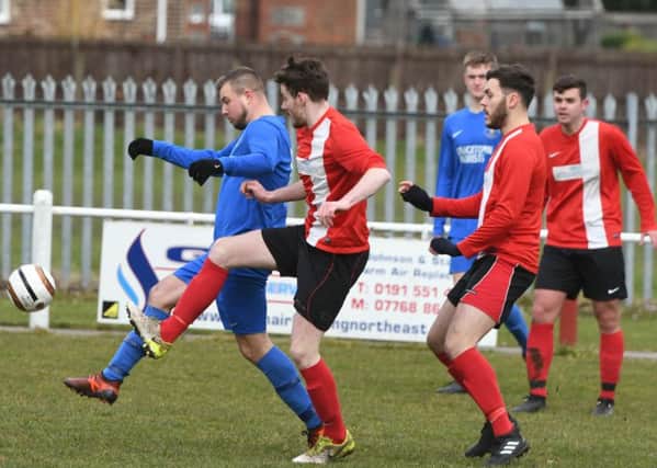 RCA Grangetown Florists (blue) take on TC Plastics at Meadow Park last weekend. Picture by Kevin Brady