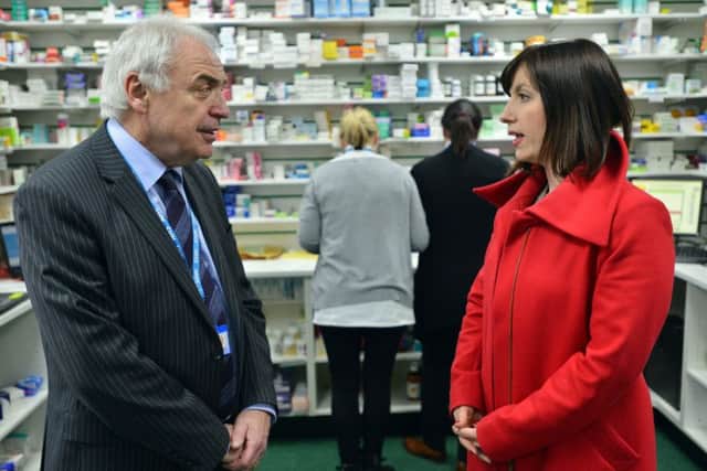 Bridget Philipson MP visits Whitfields Pharmacy manager Steve Foster as part of the Save Your Local Pharmacy campaign