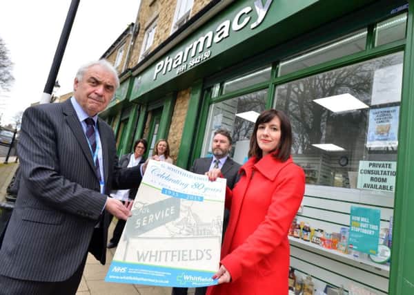 Bridget Philipson MP visits Whitfields Pharmacy manager Steve Foster as part of the Save Your Local Pharmacy campaign. Back Mark Stephenson CO Sunderland Local Pharmaceutical Committee