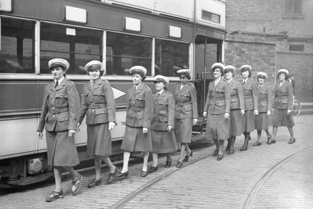 Bus conductresses in Sunderland in 1940.