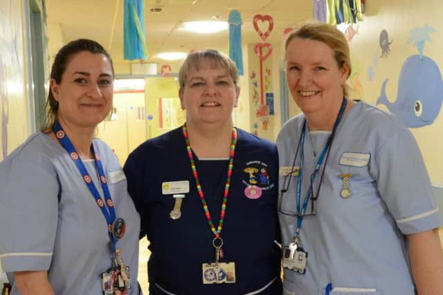 Lisa Gerrett, left, with colleagues from the paediatric unit at Sunderland Royal Hospital, June Inner, sister, and to the right is Jackie Greetings, staff nurse.
