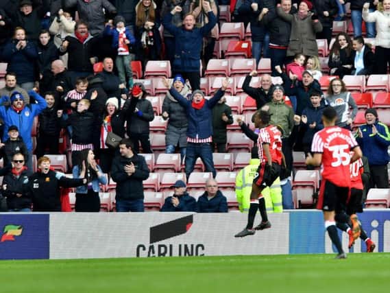 Sunderland forward Joel Asoro celebrates his goal against Middlesbrough.
