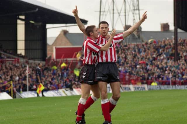 Lee Howey celebrates scoring Sunderland's winner in a 1-0 victory over Birmingham City in  October 1993