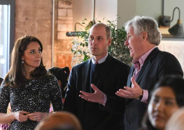 Paul Callaghan, MAC Trust chairman, with the Duke and Duchess of Cambridge on their recent visit to the  Fire Station development in Sunderland.