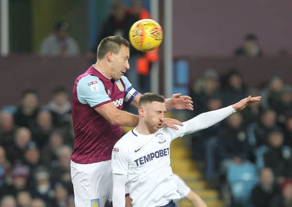 Aston Villa's John Terry (centre) attempts to shoot a goal but misses during the Sky Bet Championship match at Villa Park, Birmingham. PRESS ASSOCIATION Photo. Picture date: Sunday February 11, 2018. See PA story SOCCER Villa. Photo credit should read: Nick Potts/PA Wire. RESTRICTIONS: EDITORIAL USE ONLY No use with unauthorised audio, video, data, fixture lists, club/league logos or "live" services. Online in-match use limited to 75 images, no video emulation. No use in betting, games or single club/league/player publications.