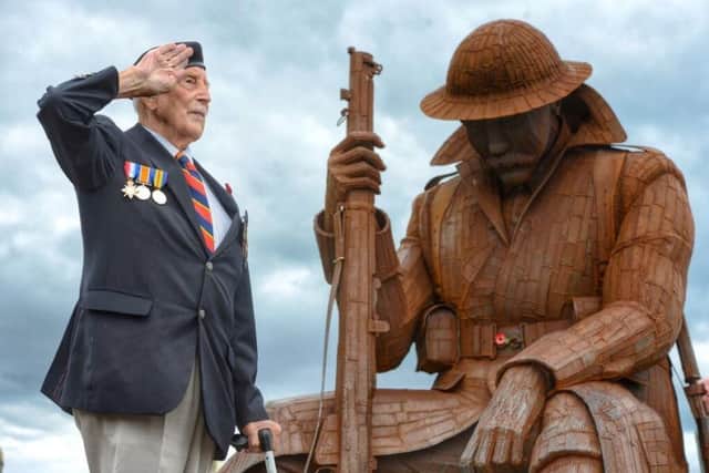 Jack Watson at Seaham's Tommy statue