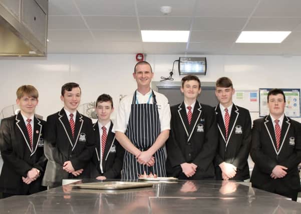 Sunderland College chef Rob Stewart with Academy 360 pupils.