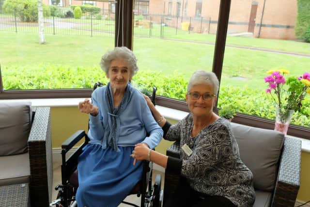 Archers Park resident Elsie Baker (left) with Home Manager Roz Wright.