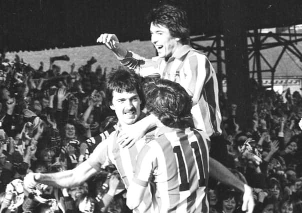Mel Holden gets congratulated in Sunderland's 6-0 rout of West Ham in 1977