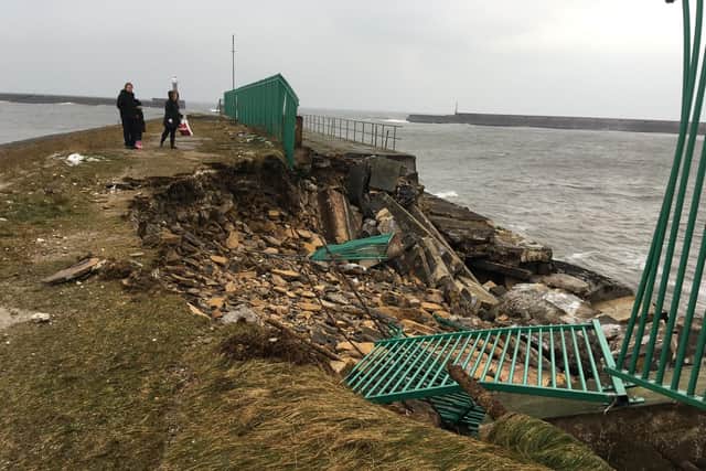 Part of the North Pier at Roker in Sunderland which has collapsed following this week's bad weather.