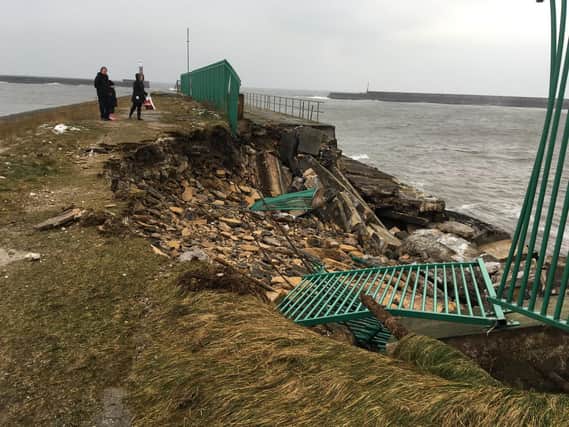 Part of the North Pier at Roker in Sunderland which has collapsed following this week's bad weather.