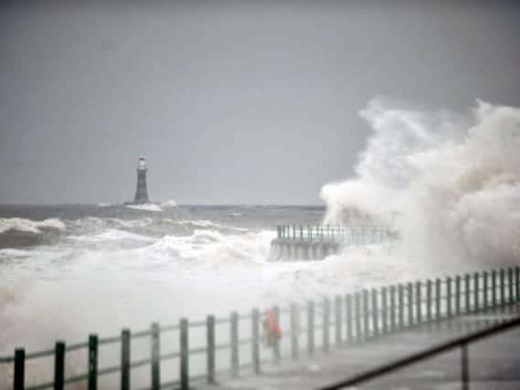 Roker Pier has been battered by the sea during the last few days, causing damage to its railings.
