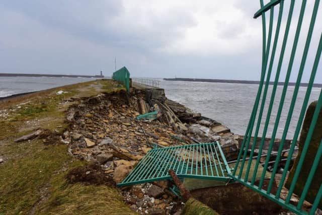 Damage left at Sunderland's North Pier following the stormy weather.
