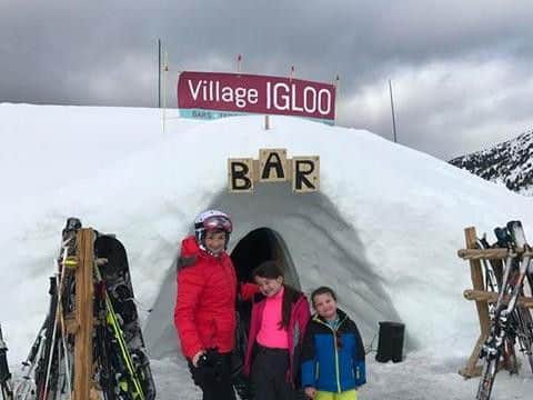 Gaynor, Claudia and Camille Stokes pictured on their trip to the igloo bar on their skiing holiday.