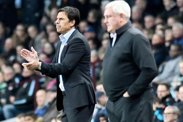 Chris Coleman on the sidelines with Steve Bruce at Villa Park in November.