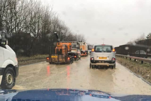 Tailbacks caused by flooding on the A19 this morning. Picture courtesy of Brad Maddison.