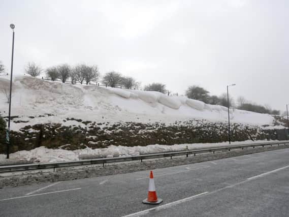 Snow and ice which gathered on the hillside at Houghton Cut last week.