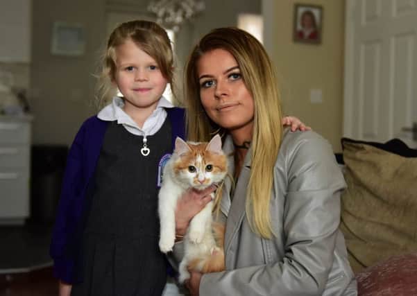 Samantha Chandler and daughter Leah Barnett (6) and their kitten Gracie who was missing for five days during the blizzards.