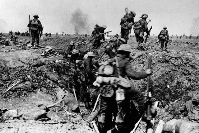 British troops going over the top during the Battle of the Somme.